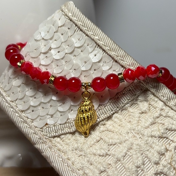 *SOLD* L22 Anklet Red AB Crystal & Glass Stretchy Ankle Bracelet - Picture 3 of 10